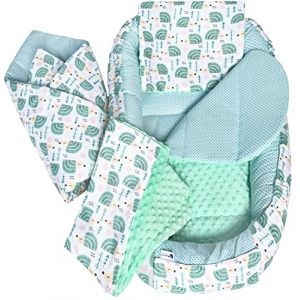 Image de Medi Partners 5 éléments Cocon de Bébé 100x60x15cm 100% Coton Baby Nest Reducteur de lit Bébés Oreiller Couverture Insert Amovible (Hérissons avec Minky Mint)