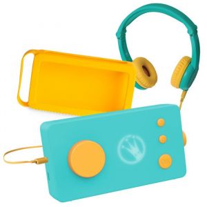 Lunii Console Educative - Ma Fabrique à Histoires - Casque audio vert - Coque jaune - 24 histoires