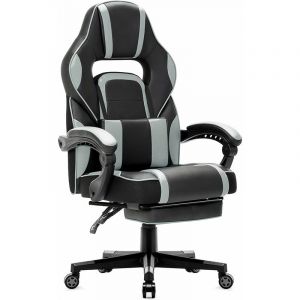 Image de Racing Chaise de Gamer IntimaTe WM art Ergonomique Fauteuil de Bureau Siège Baquet Gaming avec Repose Pied Pliable (gris)