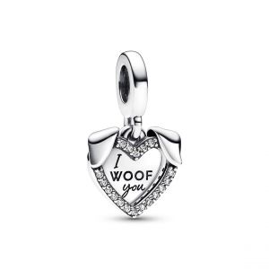 Image de Pandora Charm Pendant Double C?ur et Chien Moments