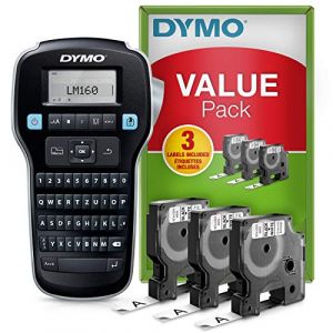 Dymo Labelmanager 160 Vorteilspaket 3xD1 Etiqueteuse adapt&eacute; pour rubans: D1 12 mm, 9 mm, 6 mm