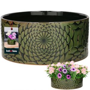 KOTARBAU Pot de fleurs rond en céramique - Vert - : 28 cm - H : 13 cm - Pour extérieur - Grand pot rond