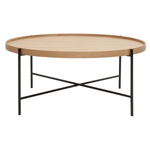 Miliboo Table basse ronde en bois clair et m&eacute;tal noir D90 cm BASSY