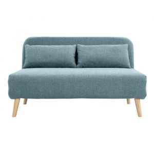 Miliboo Chauffeuse 2 places convertible en tissu vert de gris et bois clair amiko