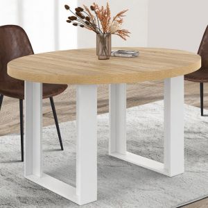 Idmarket Table &agrave; manger fixe ronde PHOENIX 4 personnes bois et blanc 110 cm