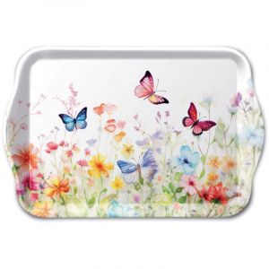 Ambiente Mini plateau rectangulaire en m&eacute;lamine Fleurs et papillons