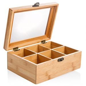 Wenco Boîte à thé premium en bambou avec 6 compartiments Marron clair 21,7 x 16 x 9 cm