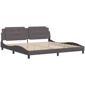 VidaXL Cadre de Lit avec T&ecirc;te de Lit, Lit Rembourr&eacute; avec Coussin de T&ecirc;te de Lit, Lit Double avec Sommier Chambre, Gris 200x200 cm Similicuir