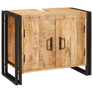 VidaXL Meuble Sous-Vasque De Salle De Bain Bois De Mangue Massif, Fer