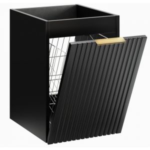 Furnidea - Meuble bas de salle de bain avec panier &agrave; linge ADEL NOIR 40 cm - fa&ccedil;ades rainur&eacute;es