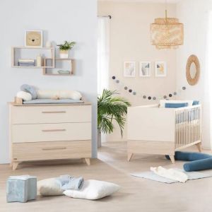 Roba Chambre Bébé Duo Sidney - Lit Évolutif 70x140 + Commode À Langer - Beige - Décor Chêne