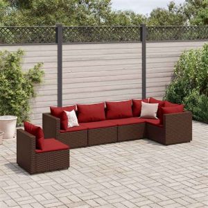 VidaXL Salon de jardin 6 pcs avec coussins Marron Résine tressée, ensemble de canapés d'extérieur, canapé d'angle de jardin, salon de jardin d'angle 3308173