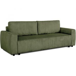 Canapé convertible - 3 places - PHARELL - Tissu Velours côtelé Kaki - Coffre - 231 x 84 x 91 cm