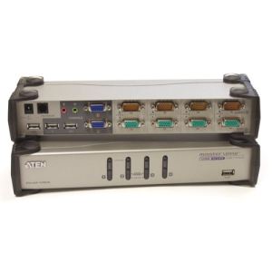 Image de Aten CS1744 - Commutateur KVM VGA Dual View USB à 4 ports avec audio et concentrateur USB 2.0 (câbles KVM inclus)