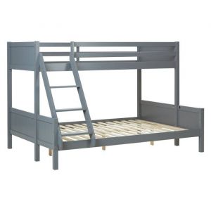 Décoshop26 Lits pour enfants superposés 3 couchages avec sommier à lattes 1 lit deux places 140x200 cm et 1 lit une place 90x200 cm bois gris LIT06251
