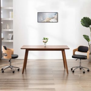 VidaXL Chaise Pivotante de Bureau Bois Courb&eacute; et Similicuir Noir Mod&egrave;le 6