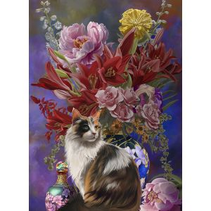 Sunsout Puzzle Pièces XXL - Chat et Fleurs Asiatiques
