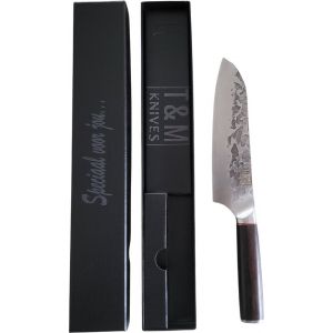 Couteau de chef japonais T&M Bodils - Couteau de cuisine en acier dur - Lame martelée - Boîte cadeau incluse