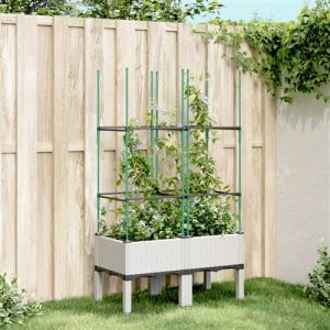 VidaXL Jardini&egrave;re avec Treillis, Lit Sur&eacute;lev&eacute;, Bac &agrave; Fleurs, Pot de Plantes, Bo&icirc;te &agrave; Fleurs Jardin Patio Terrasse Ext&eacute;rieur, Blanc PP