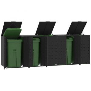 VidaXL Rangement à roulettes pour poubelles pour 5 bacs noir acier rangement de poubelles rangement de poubelles de 3279980