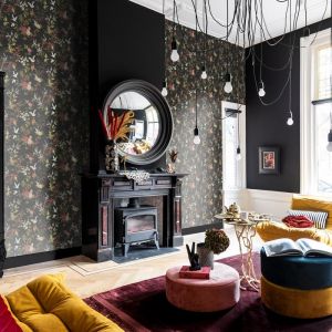 Lutèce Papier peint Bloom vinyle intissé floraison noir