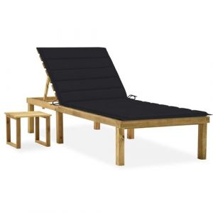 VidaXL Ensemble d'extérieur en bois de pin et coussin noir