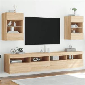 VidaXL Meubles TV muraux lumières LED 2 pcs chêne sonoma 40x30x60,5 cm