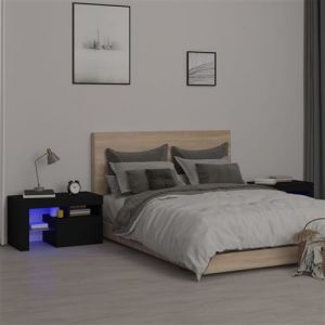 VidaXL 2x Tables de Chevet et Lumières LED Tables de Nuit Armoires de Chevet Armoires de Lit Meubles de Chambre Noir 70x36,5x40 cm