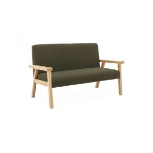 Banquette canapé enfant en bois et velours côtelé kaki Isak L 84 x P 435 x H 50cm