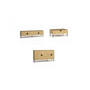 Ensemble de Meubles de salon : Meuble TV 200cm 4 Portes, Table Basse, Petit Buffet - Couleur Chêne - Collection MONDO