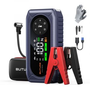 Buture Booster Batterie Voiture 5500 avec 150PSI Gonfleur Pneus, Booster Batterie Moto avec 500 Lumi&egrave;re LED 4 Modes, Grand &Eacute;cran, Gants(Jusqu'&agrave; 9L