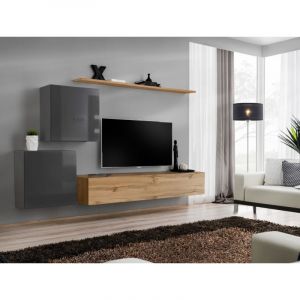 Meuble TV Mural Design " V" 250cm Gris & Naturel Prix