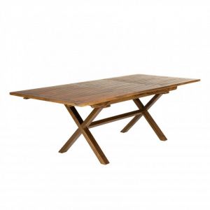 Image de : Table de jardin HANNA 8/10 personnes rectangulaire pieds croisés extensible 180/240x100cm en bois teck huilé