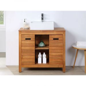 Meuble de salle de bain en bois d'acacia avec simple vasque 90 cm PULUKAN