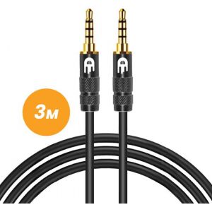 Drivv. C&acirc;ble AUX 3,5 mm - Jack &agrave; Jack - C&acirc;ble audio 4 p&ocirc;les - plaqu&eacute; or - m&acirc;le &agrave; m&acirc;le - PVC - noir - 3 m&egrave;tres