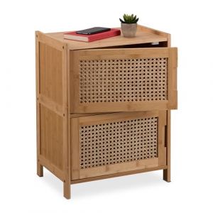 Relaxdays Armoire d'appoint, 2 Portes en rotin, HLP : 56x42x30 cm, Salon, Chambre, 2 &eacute;tag&egrave;res, Naturel