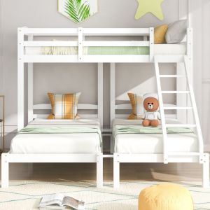 Lit mezzanine Lit superposé pour 3 enfants 90 x 200 cmx3. échelle et protection antichute. Blanc