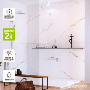 Panneau Mural Revetement D&eacute;coratif Salle de bains, Douche et wc, L120l1200.4 cm, effet dor&eacute;, kobert in Calacatta gold