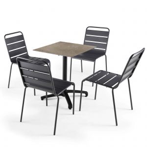Oviala Ensemble table de jardin stratifié marbre beige et 4 chaises gris 60 x 60 x 83 cm