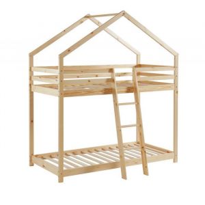 Lit cabane superposé Château des Anges Beige 90x190 Laïba Kids