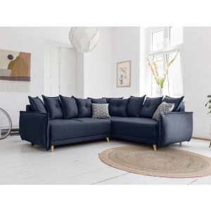 Lena - canapé d'angle convertible - avec coffre - style scandinave - 5 places - droit - Bleu