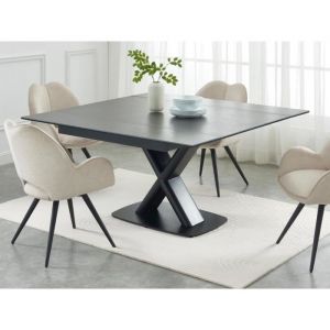 Table à manger extensible 6 à 8 personnes en céramique, verre trempé et métal - Anthracite et Noir - miazelo de Maison Céphy