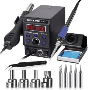Yofuly 750W Station de Soudage et de Fer a Souder a Air Chaud, 2 en 1 Fer a Souder Pour Le Dessoudage Station Air Chaud 200480C Te