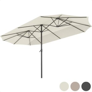 LifeGoods Parasol double - 270x460cm - jusqu'à 15 personnes - imperméable - avec housse - Crème