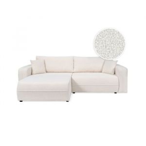 Loungitude Canapé d'angle convertible 4 places en tissu bouclette - Blanc