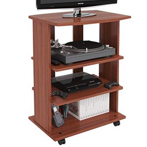 BAKAJI Meuble TV en Bois MDF avec 3 étagères, Porte Console de Jeux DVD et 4 Roues, Meuble Porte-téléviseur, Design Moderne, Dimensions 60 x 45 x 80,5 cm (Cerisier)
