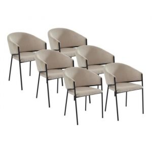 Lot de 6 chaises avec accoudoirs en velours c&ocirc;tel&eacute; et m&eacute;tal noir - Cr&egrave;me - ORDIDA