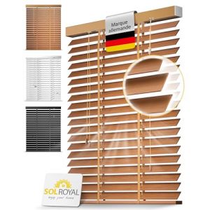 Sol Royal BE5 – Store Vénitien en Bois Chêne 105x250 cm – Brise-Vue Fenêtre 50 mm Lamelles Extra Larges – Montage Facile Mur