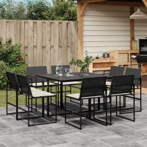 VidaXL Ensemble &agrave; manger de jardin 9pcs coussins noir r&eacute;sine tress&eacute;e, ensemble &agrave; manger d'ext&eacute;rieur, meuble &agrave; manger de jardin, table et chaises de jardin