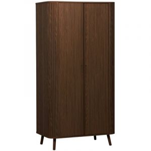 Armoire 2 portes effet bois rainur&eacute; avec &eacute;tag&egrave;re et penderie. L 90 x P 60 x H 180cm